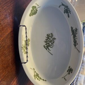 Vintage Au gratin oval bakeware with Green Herb Design